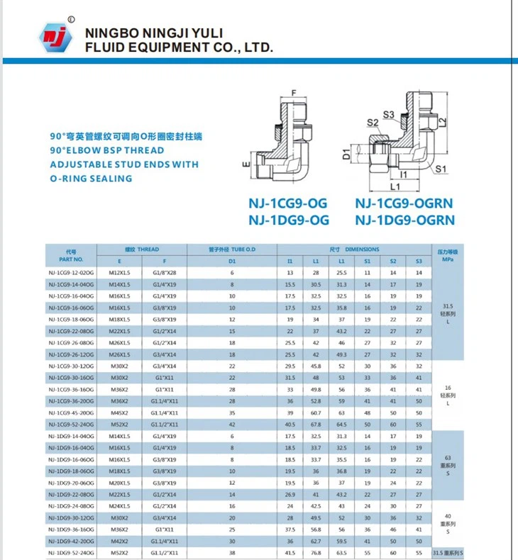 90 Degree Elbow Bsp Thread Adjustable Stud Ends With O-ring Sealing